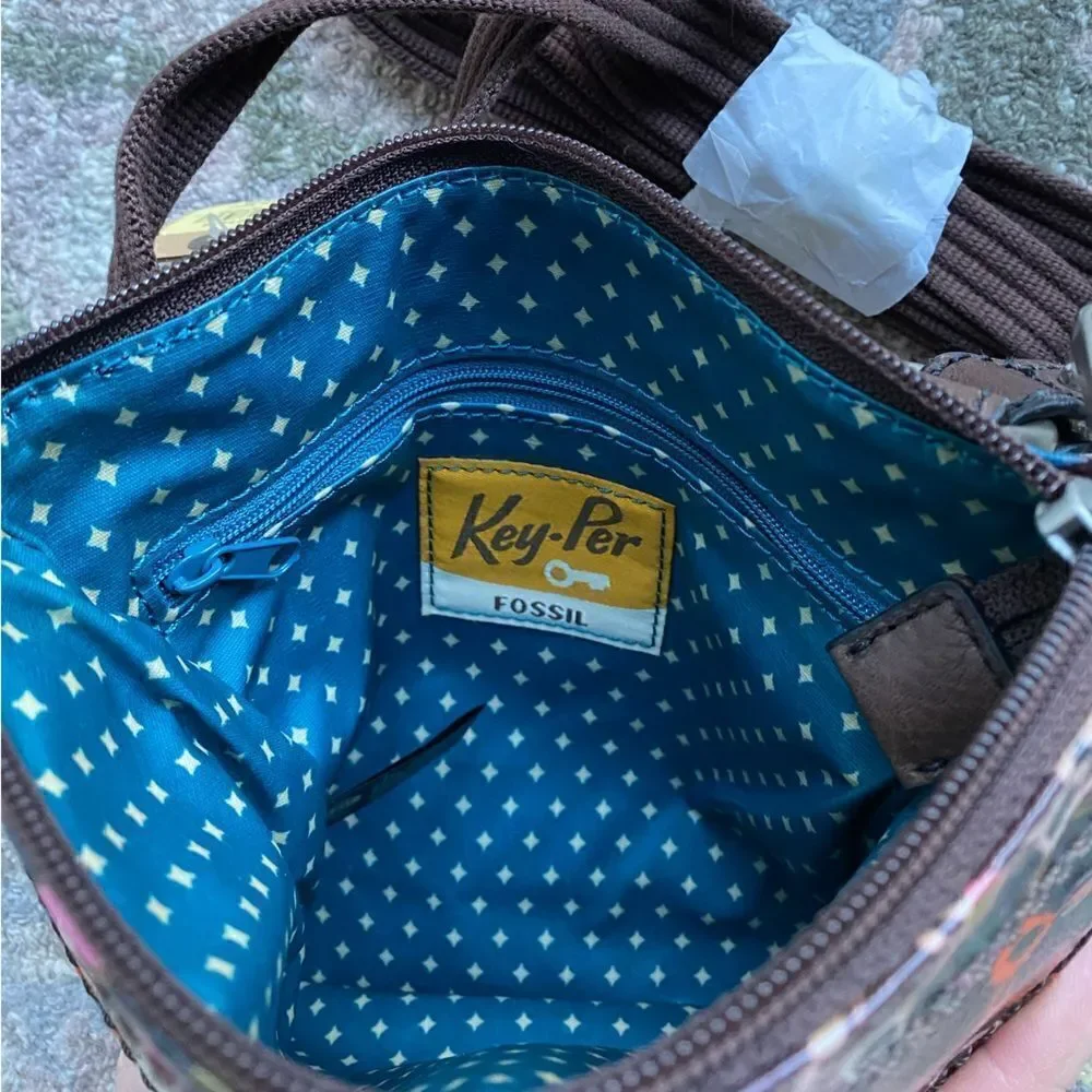 Fossil Round Floral Design Crossbody Purse